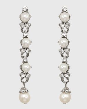 Linear Glass-Pearl And Crystal Drop Earrings