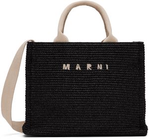 Marni Black Raffia-Effect Small Tote