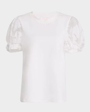Yashi Floral Organza Puff-Sleeve Top
