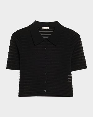 Larken Short-Sleeve Sheer Stripe Cardigan