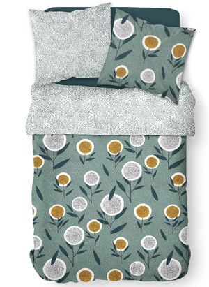 Today Linge De Maison - Parure de lit imprimé floral en coton - Taille 260x240 cm - Bleu