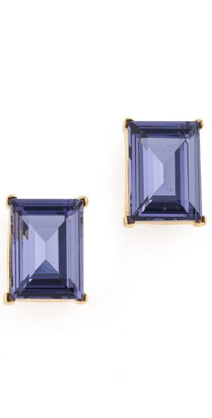 Kenneth Jay Lane Rectangle Stone Pierced Earrings Polished Gold/Amethyst One Size