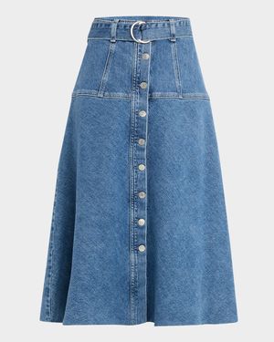 Loma Belted Denim Midi Skirt