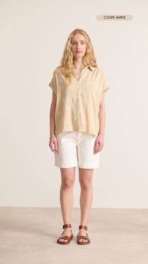 Garance Paris - Chemise manches courtes brodée - Taille M - Beige