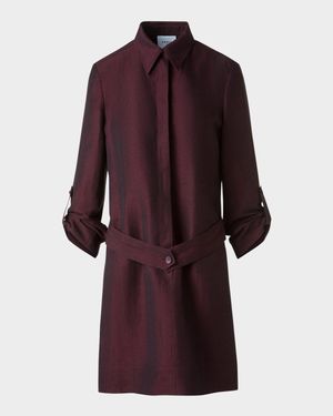 Long-Sleeve Belted Viscose-Linen Shirtdress