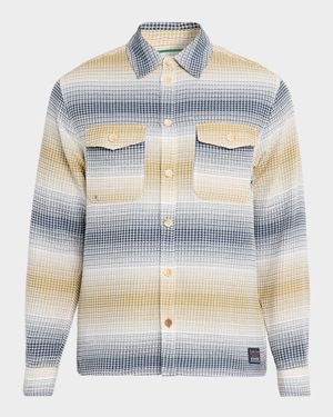 Men's Waffle Structure Cotton Stripe Overshirt