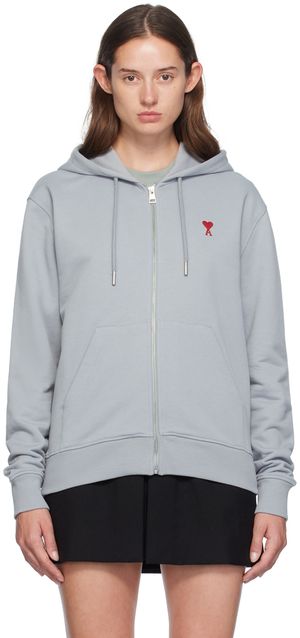 AMI Paris Pull à capuche bleu à logo Ami de cœur