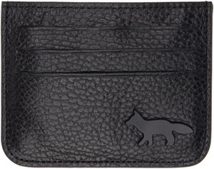 Maison Kitsuné Porte-carte noir à ferrure à logo de renard de profil