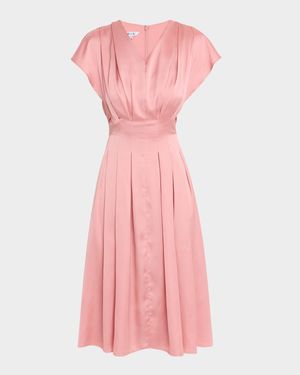 Fit-&-Flare Charmeuse Tuck-Waist Midi Dress