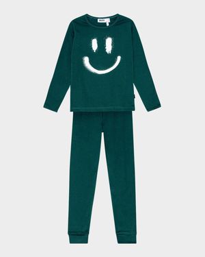 Boy's Lue Happy Face-Print 2-Piece Set, Size 8-12