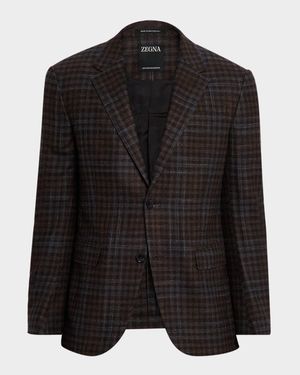 Men's Check Winter Crossover Notch-Lapel Sport Coat