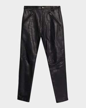 Men's Slim Textured Leather Pants