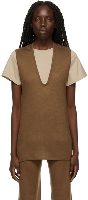 Frenckenberger Tan Loose Knit Tank Top