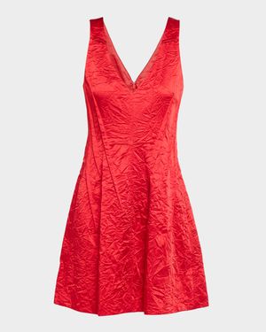 Crushed Satin V-Neck Mini Dress