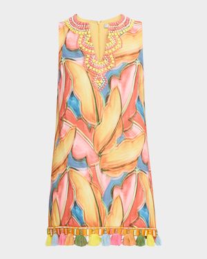 Beaded Tassel-Trim Sleeveless Mini Dress