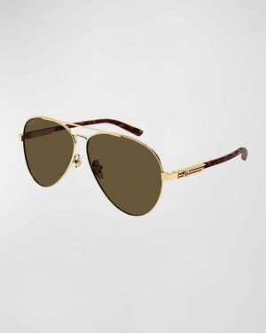 Men's Stripe Logo Metal Aviator Sunglasses