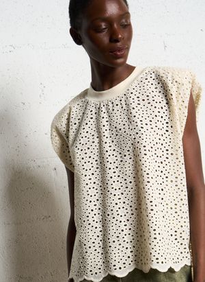 Mes Demoiselles - Top sans manches à broderies ajourées - Taille 2 - Beige