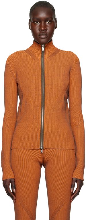 Dion Lee Orange Angled Rib Zip-Up Sweater