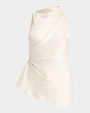 Asymmetric Ruched Smashed Satin Top