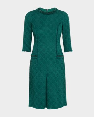 Fringe-Trim Stretch Boucle Dress