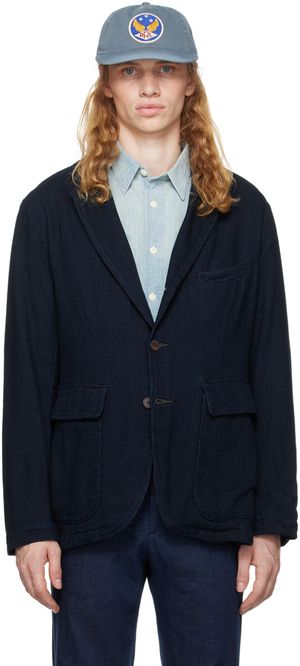 RRL Navy Unconstructed Herringbone Sport Blazer
