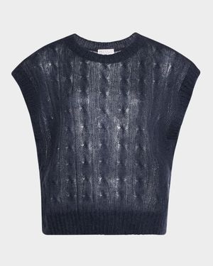 Mohair Cozy Cable-Knit Cap-Sleeve Sweater
