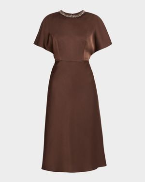 Crystal-Embellished Crepe Back Satin Midi Dress