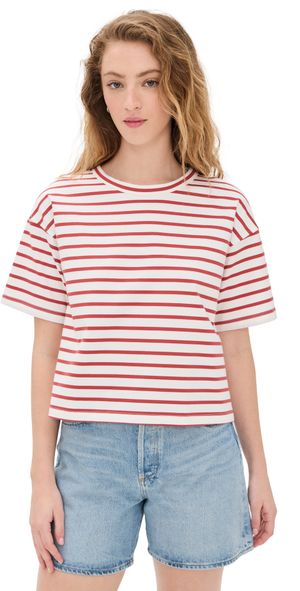 Madewell Everyday Boxy Crop Tee in Stripe Lighthouse XXL