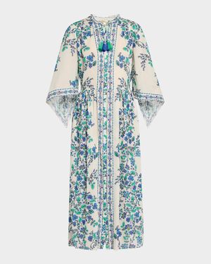 Tie-Sleeve Button-Front Midi Dress