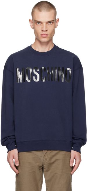 Moschino Pull molletonné bleu marine à logo contrecollé