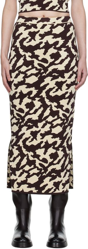 Nanushka Brown & Off-White Jenny Midi Skirt