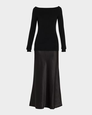 Mixed-Media Off-The-Shoulder Cashmere Monument Midi Dress