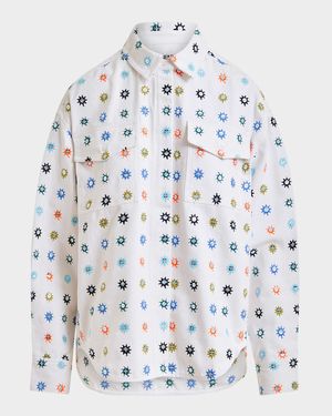 Ihelican Mirror Embroidered Button-Front Shirt