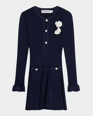 Pointelle Knit Flower Mini Dress