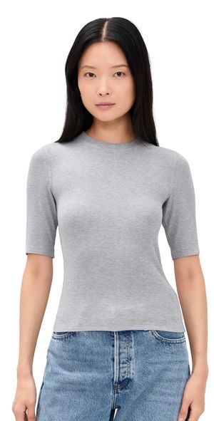 FRAME The Heather Rib Crew Tee Heather Grey L