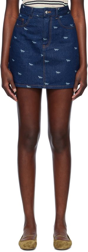 Maison Kitsuné Blue Laser-Printed Denim Miniskirt