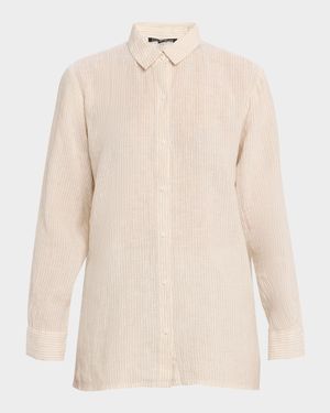 Puckered Striped Organic Linen Shirt