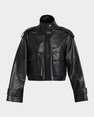 Lena Cropped Leather Moto Jacket