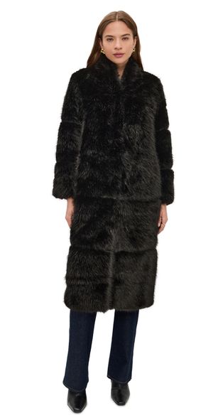 Apparis Faux Fur Sylke Sable Coat Noir S
