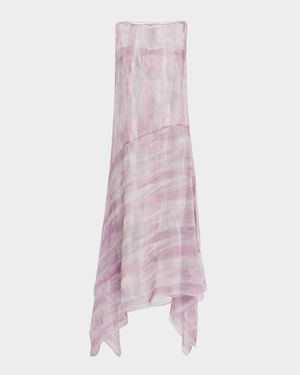 High-Low Handkerchief Silk Crepon Maxi Dress