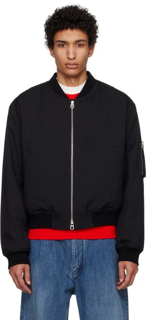 Jil Sander Black Padded Bomber Jacket