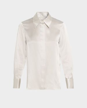 Spread-Collar Silk Charmeuse Blouse