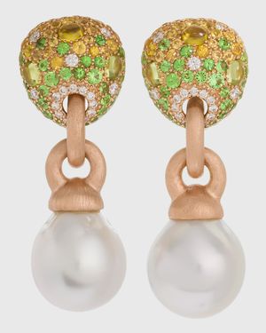 18k Green Stone & Baroque Pearl Drop Earrings