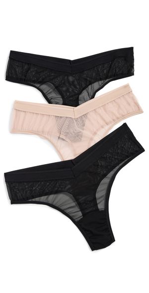 Hanky Panky Mesh High Cut Thong 3 Pack Black/Chai M