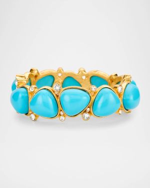 Crystal Dots and Rounded Triangle Cabochon Hinged Bracelet