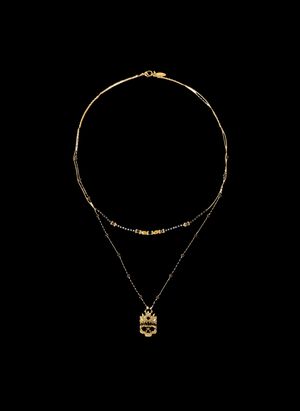 Hipanema - Collier multirang avec perles et pendentif en strass - Taille Unique - Noir
