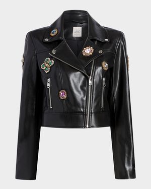 Genevieve Baroque Patches Moto Jacket
