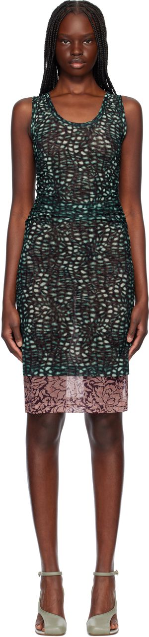 Dries Van Noten Green & Pink Printed Midi Dress