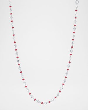 18K White Gold Diamond and Ruby Station Necklace, 16"-18"L, 4.15ctw