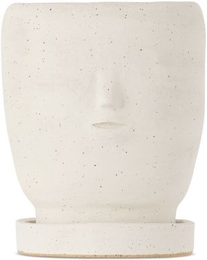 Rami Kim Studio Ensemble de jardinière et soucoupe blanches à ornement en forme de visage